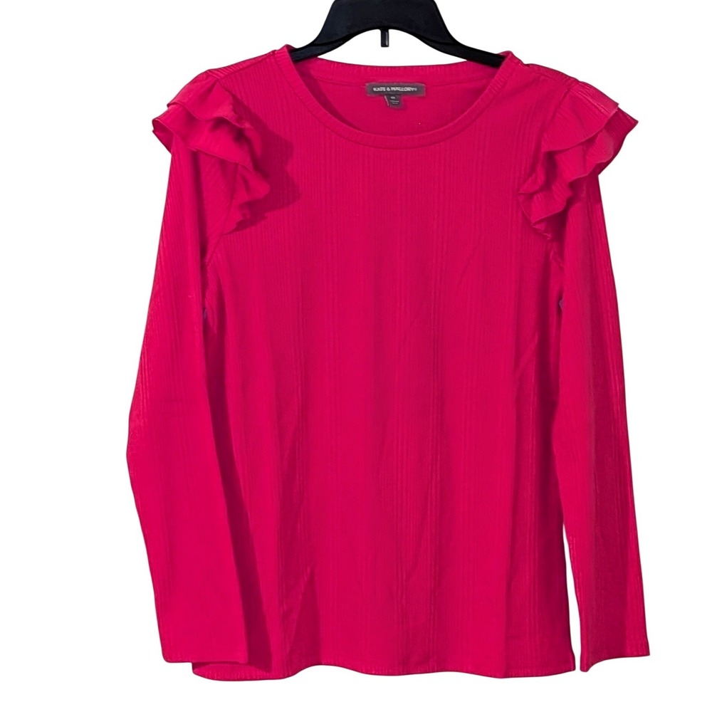 Kate & Mallory Ribbed Ruffle Sleeve Long Sleeve Top‎ Fuchsia Pink Women's M NWOT